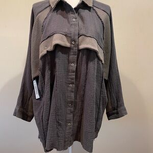 POL Oversized Button Down Shacket Shirt Charcoal